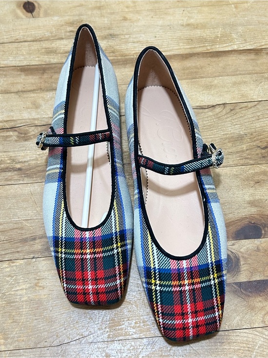 J. Crew Shoes - J. Crew Anya Mary Jane flats in Snowy Stewart Ivory Tartan Plaid Square Ballet 6